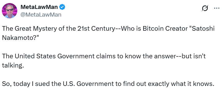 Юрист подает иск в США, чтобы узнать правду о встрече с Сатоши Накамото