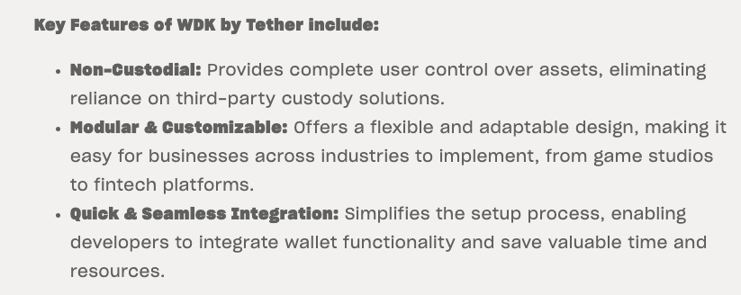Отрывок из объявления Tether WDK в ноябре 2024 года 