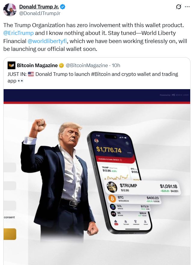 3 июня NFT-маркетплейс Magic Eden и команда официального токена TRUMP объявили о сотрудничестве для запуска “The Official $TRUMP Wallet”