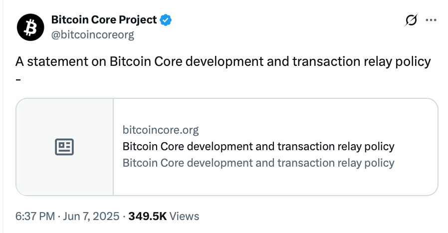 Позиция Bitcoin Core: свобода использования и отказ от вмешательства