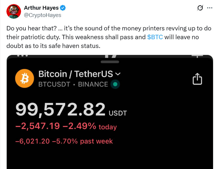 Arthur Hayes: слабость биткоина не продлится долго