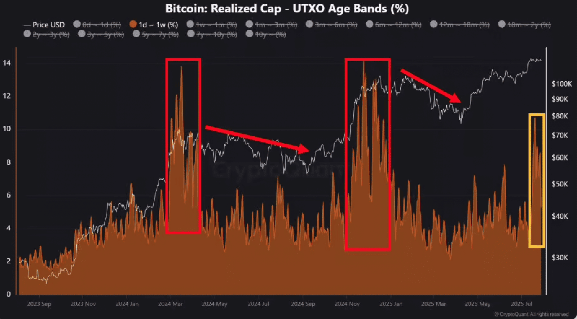 Market correction dynamics: short-term holder spike