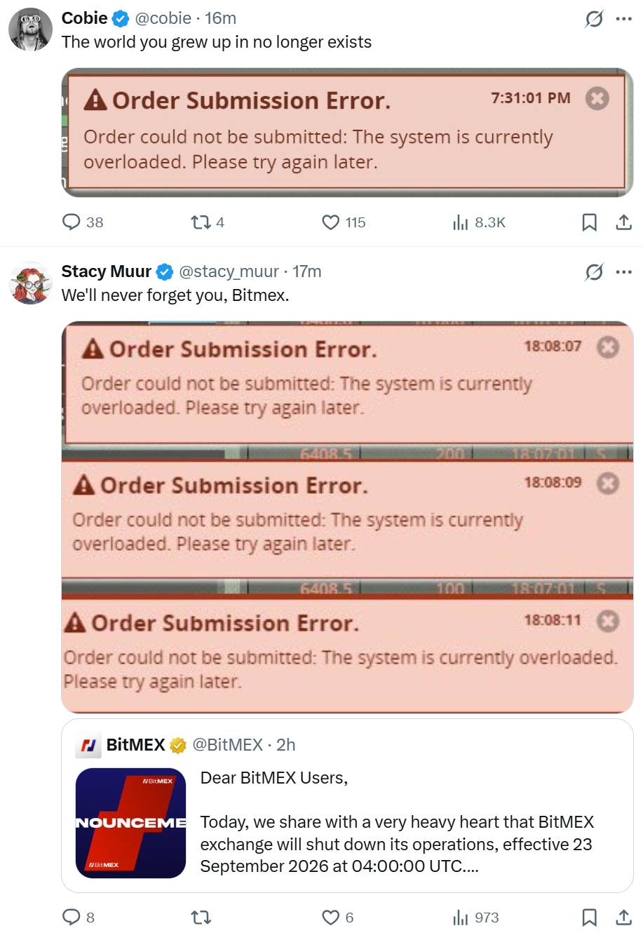 Users encountered errors in their BitMEX exchange accounts