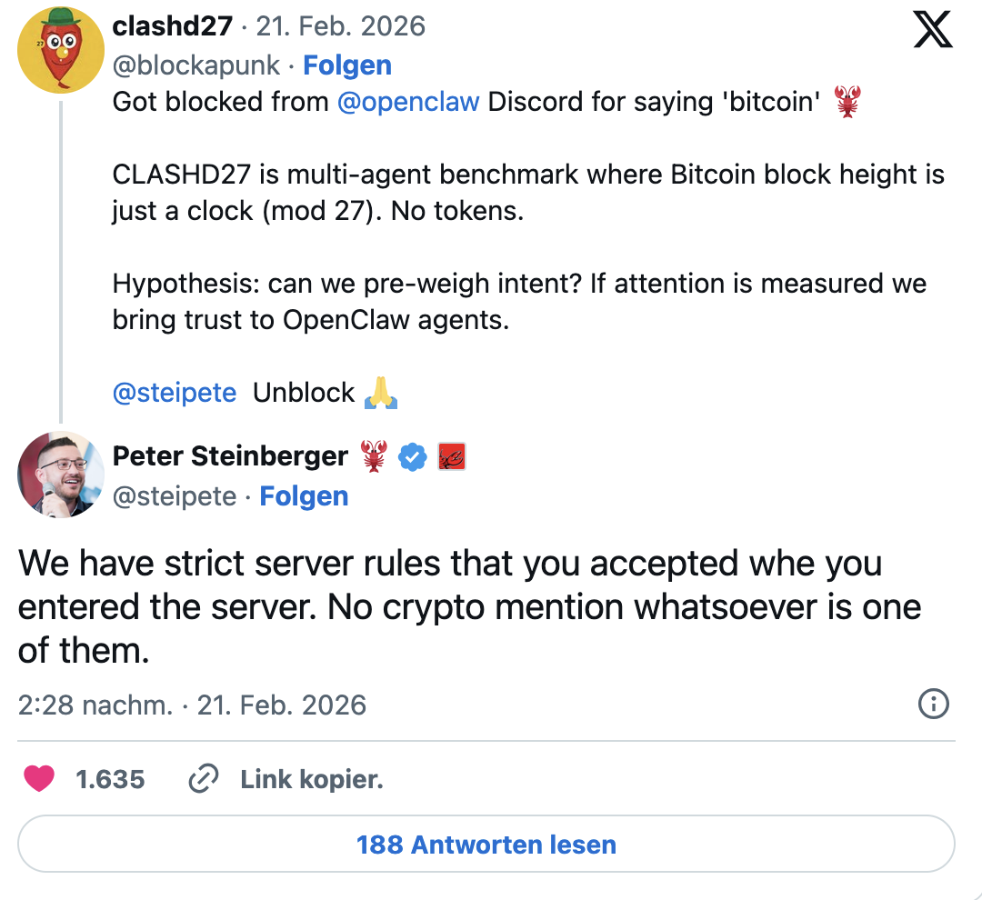 CLASHD27 is a multi-agent benchmark where Bitcoin block height is determined solely by time (mod 27). No tokens are used.
