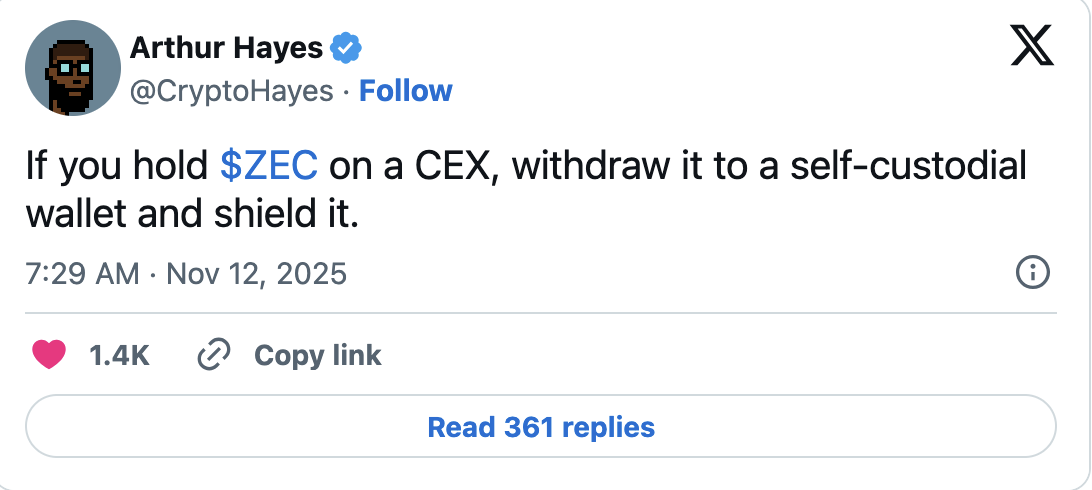 Withdraw ZEC from CEX