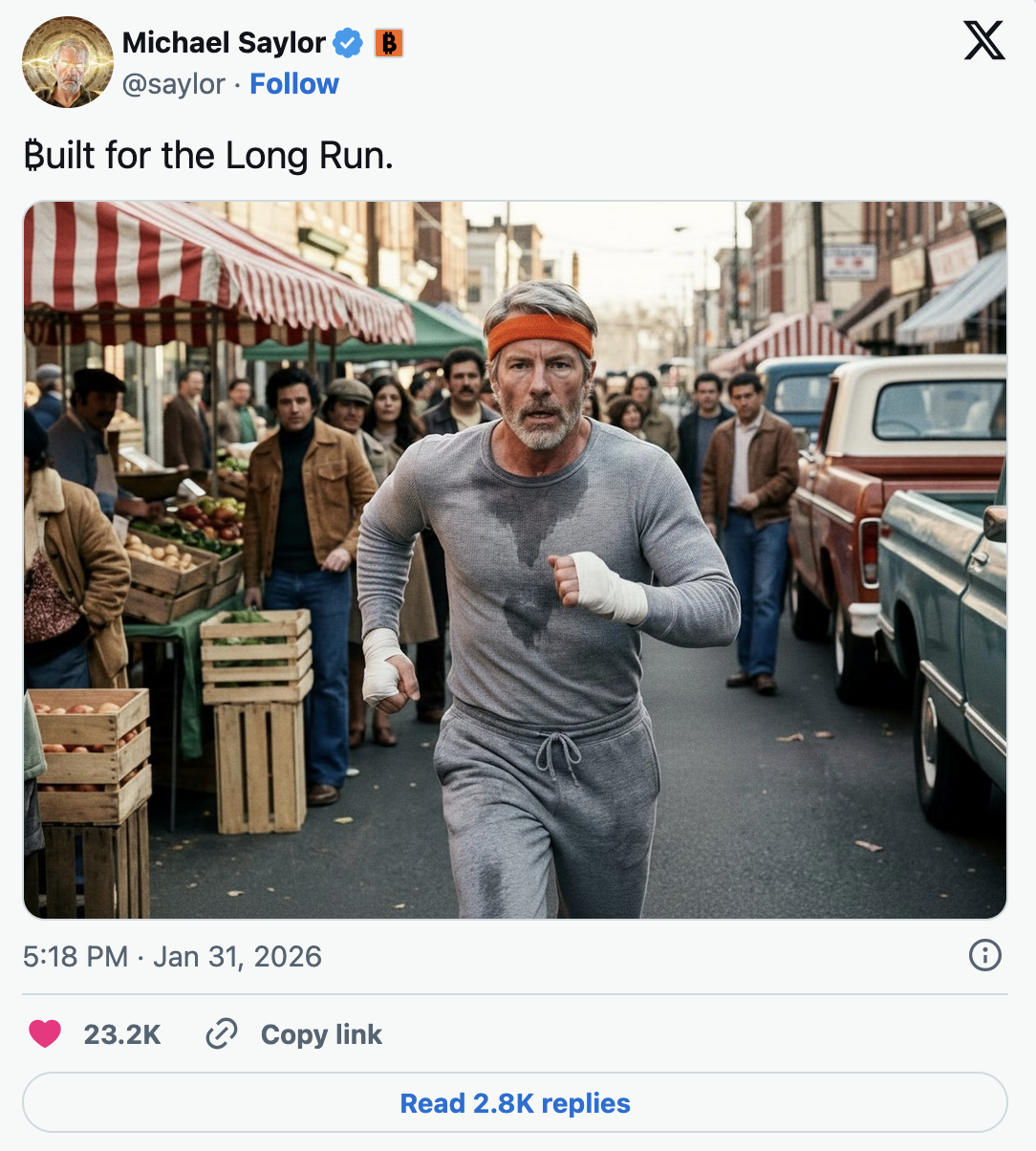 Глава MicroStrategy Майкл Сэйлор прокомментировал ситуацию в X лаконично: «₿uilt for the Long Run».