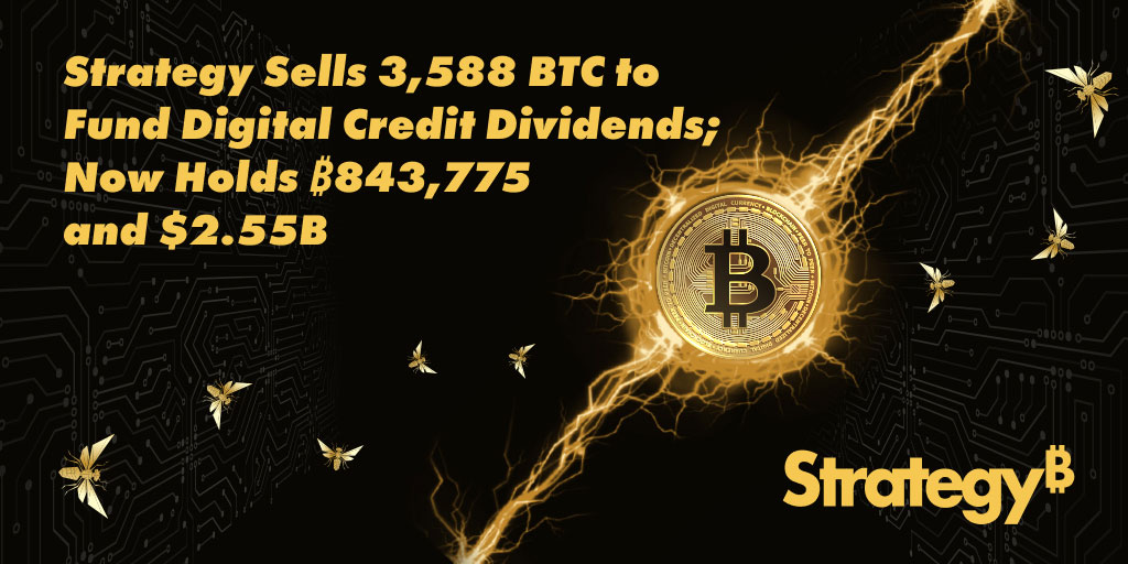 Strategy has sold 3,588 $BTC for $216 million to fund dividends on our Digital Credit securities. As of 7/5/2026, we hodl ₿843,775 in our BTC Reserves and $2.55 billion in our USD Reserves.