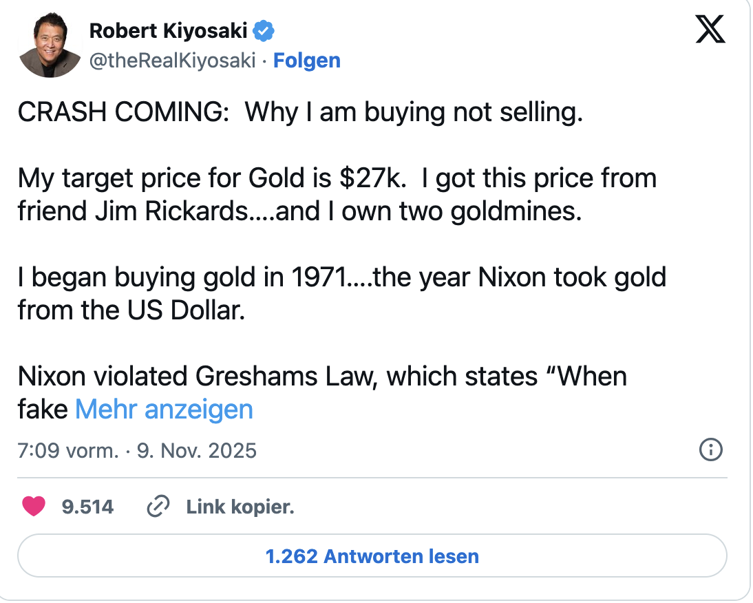 In a new post on X, Rich Dad Poor Dad author Robert Kiyosaki said