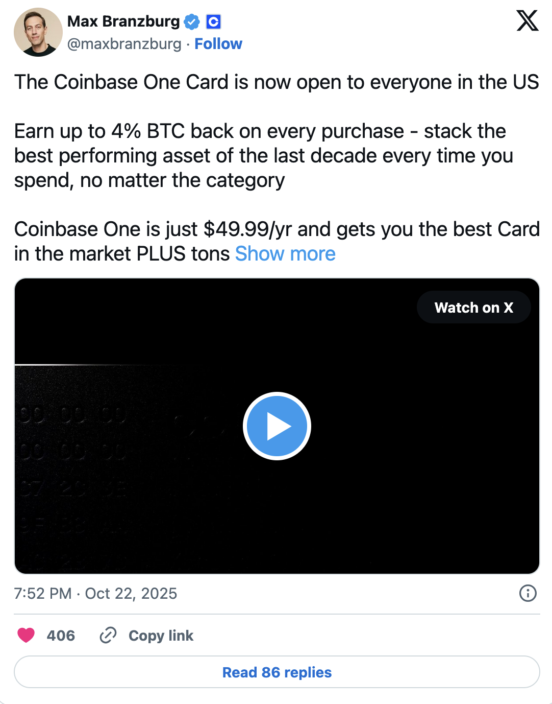 Customers could already use the Coinbase Card to spend from their crypto balance
