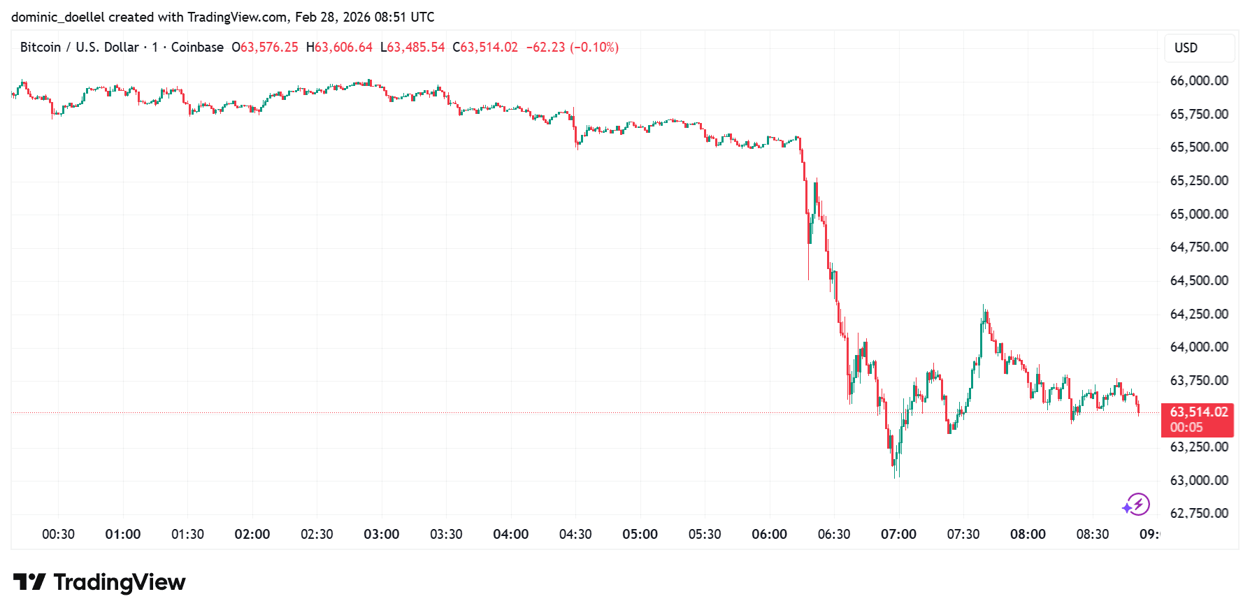 Bitcoin plunges | Source: TradingView