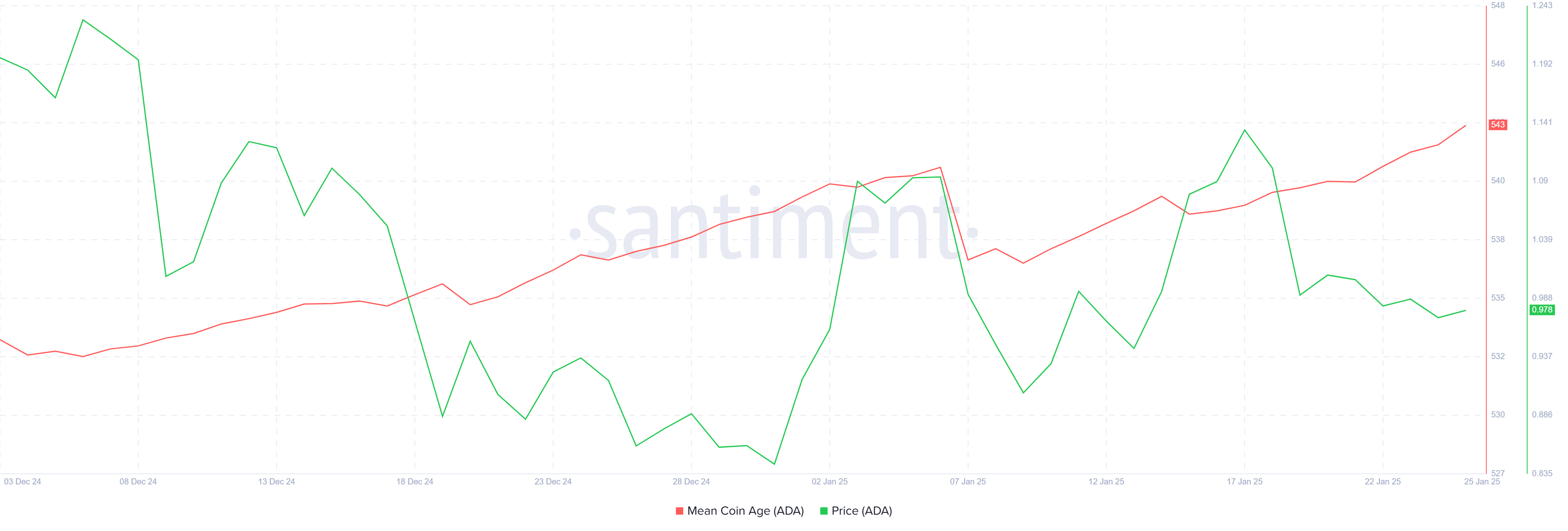 Средний возраст монет Cardano