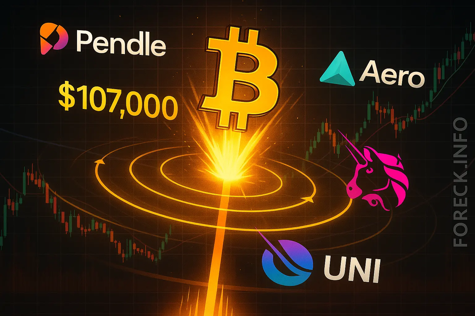 Биткоин пробивает 107,000$: как DeFi-токены Pendle, AERO и UNI реагируют на импульс