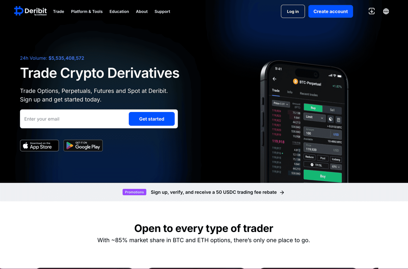 Интерфейс терминала Deribit и поддерживаемые инструменты