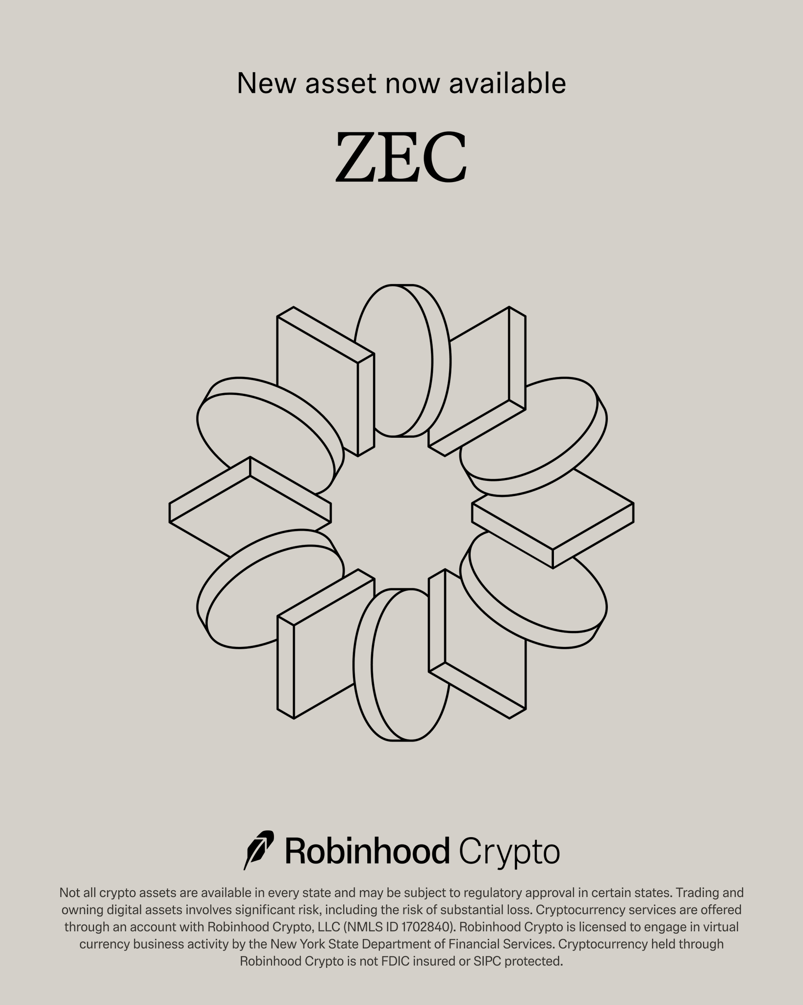 $ZEC доступен для торговли на платформе Robinhood Crypto, в том числе и в Нью-Йорке