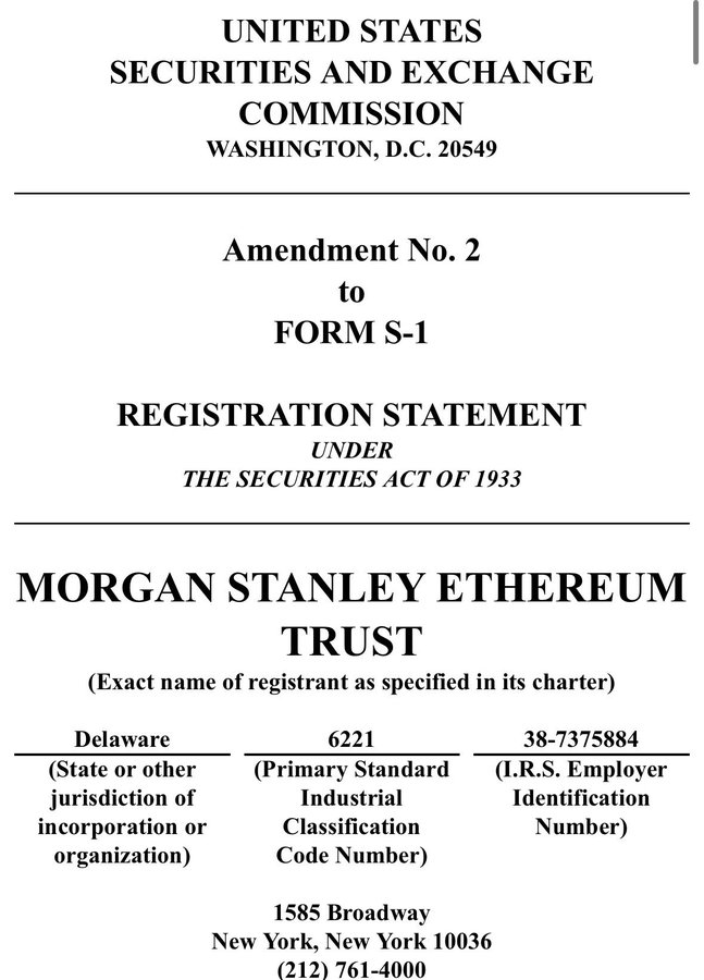 MorganStanley just filed amendments for both their Ethereum and Solana ETFS
