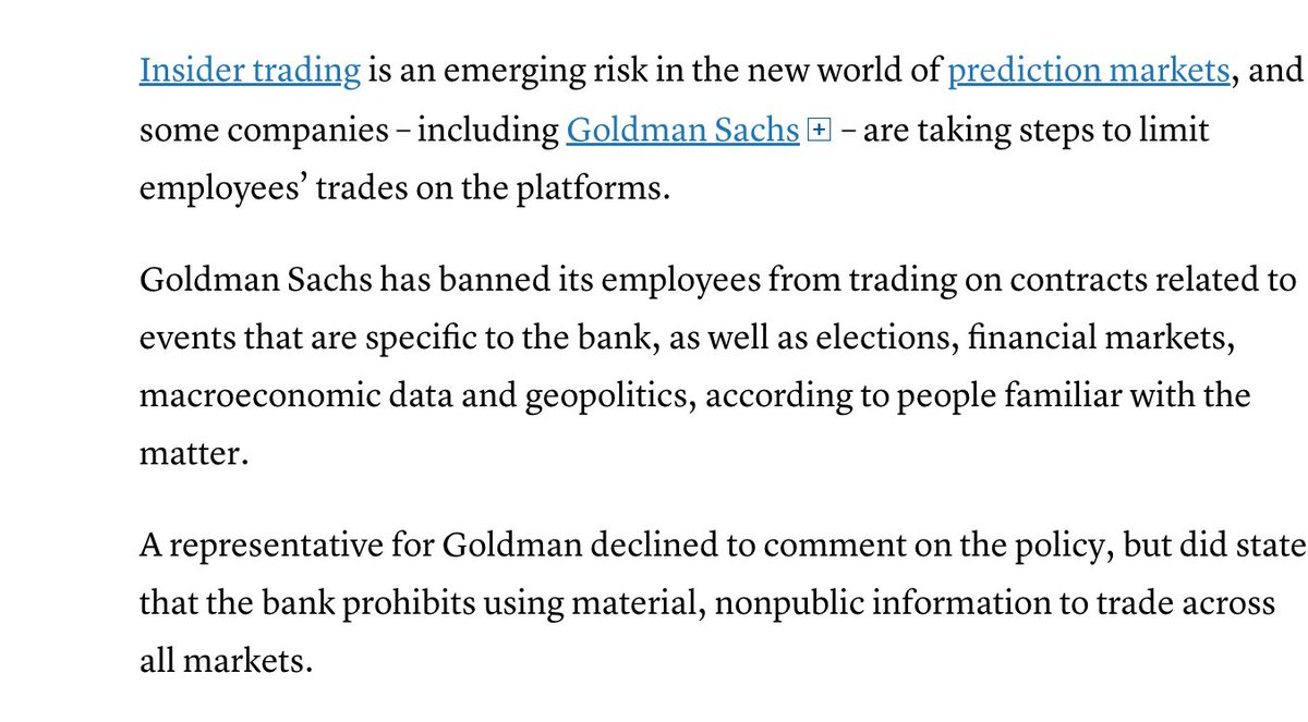 CNBC: Goldman Sachs Restricts Employee Trading on Prediction Markets Over Insider Trading Risks