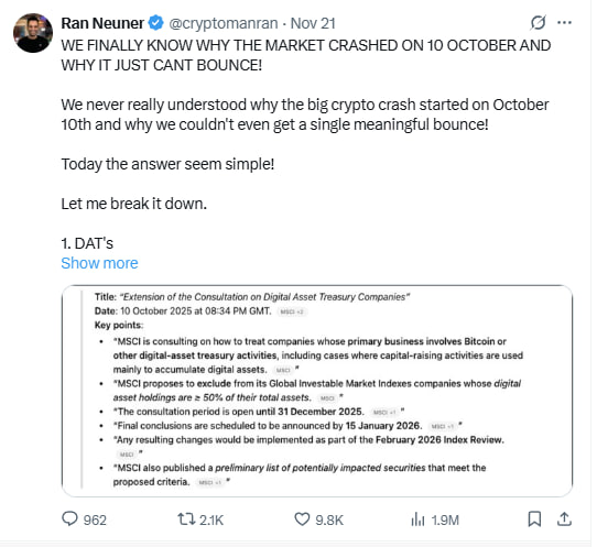 WE FINALLY KNOW WHY THE MARKET CRASHED ON OCTOBER 10 AND WHY IT CAN’T RECOVER