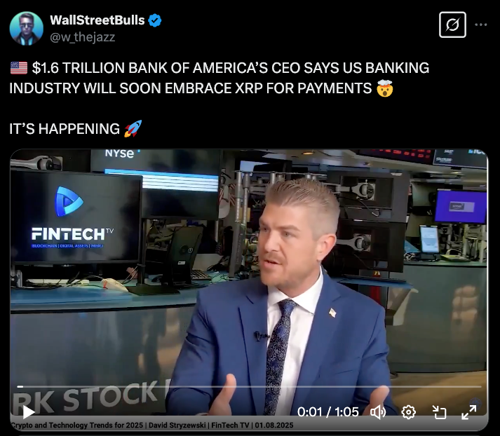 Будет ли XRP интегрирован в банковскую систему США? Источник: Wallstreetbulls 