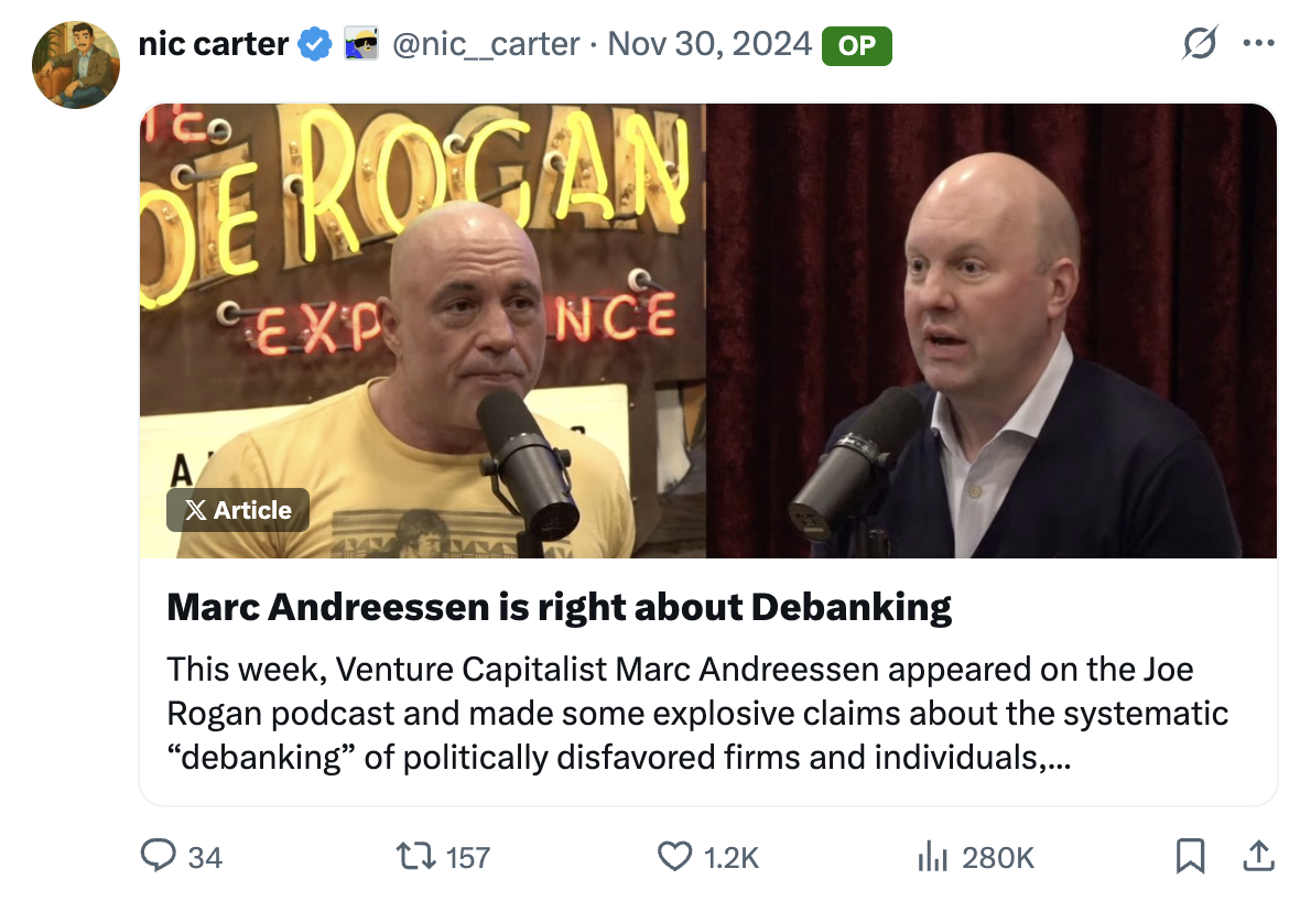 Руководители криптоиндустрии посетили популярные шоу и подкасты, такие как The Joe Rogan Experience, чтобы обсудить дебанкинг