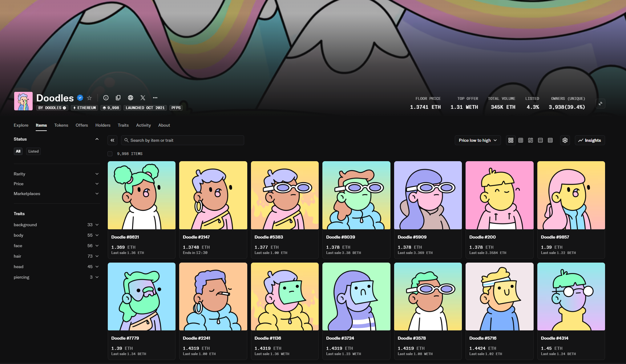 Цена Doodles NFT упала примерно на 60% после раздачи 