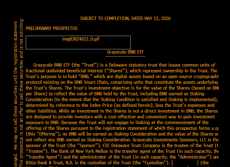 NEW: Another amended S-1 from @Grayscale  on the $BNB  ETF (this is the 2nd) have to guess they are going off feedback from SEC and trying to launch in near future? Could be the next crypto asset to get a spot ETF in the US