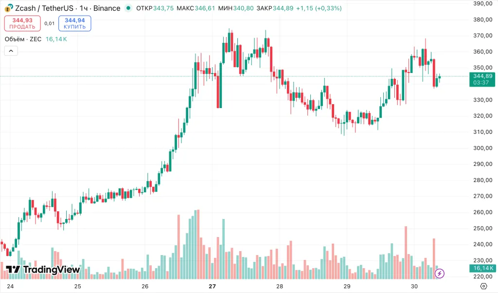 Binance ZEC/USDT hourly chart 